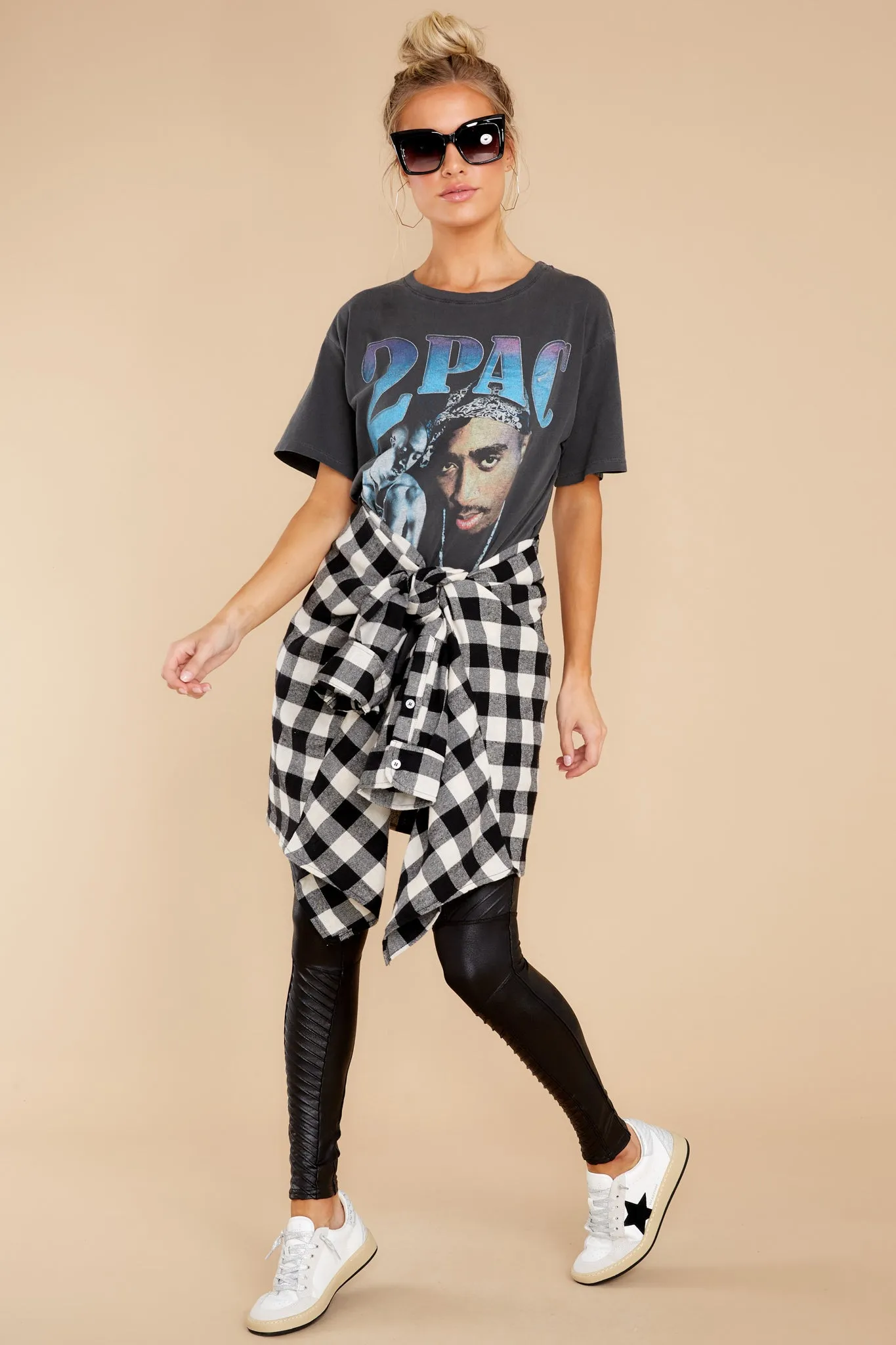 Chasing Cities Black And White Plaid Top