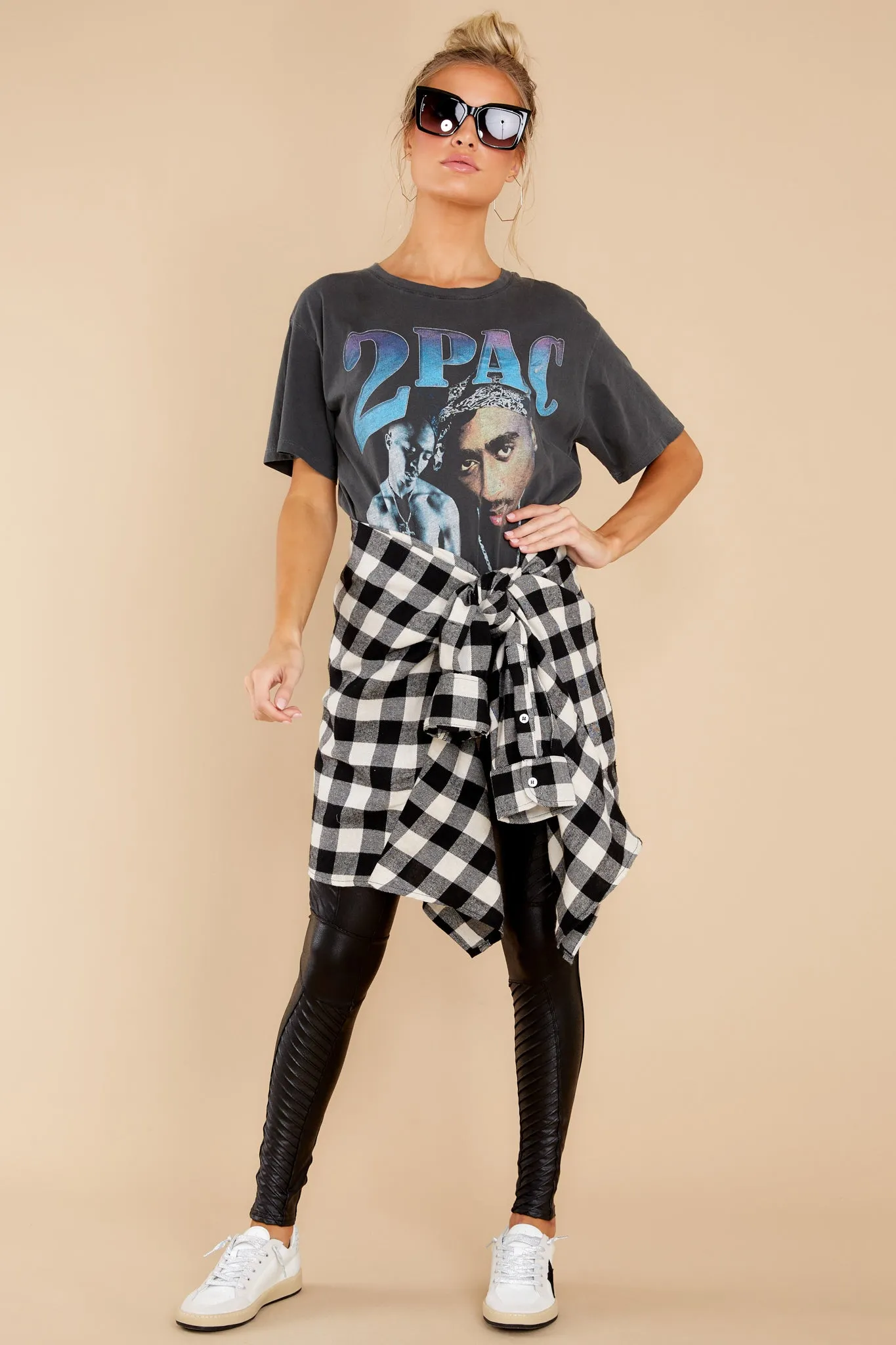 Chasing Cities Black And White Plaid Top